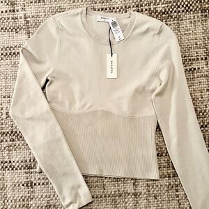 NWT Aritza Babaton Sculpt Knit Empire Longsleeve Matte Pearl Size M